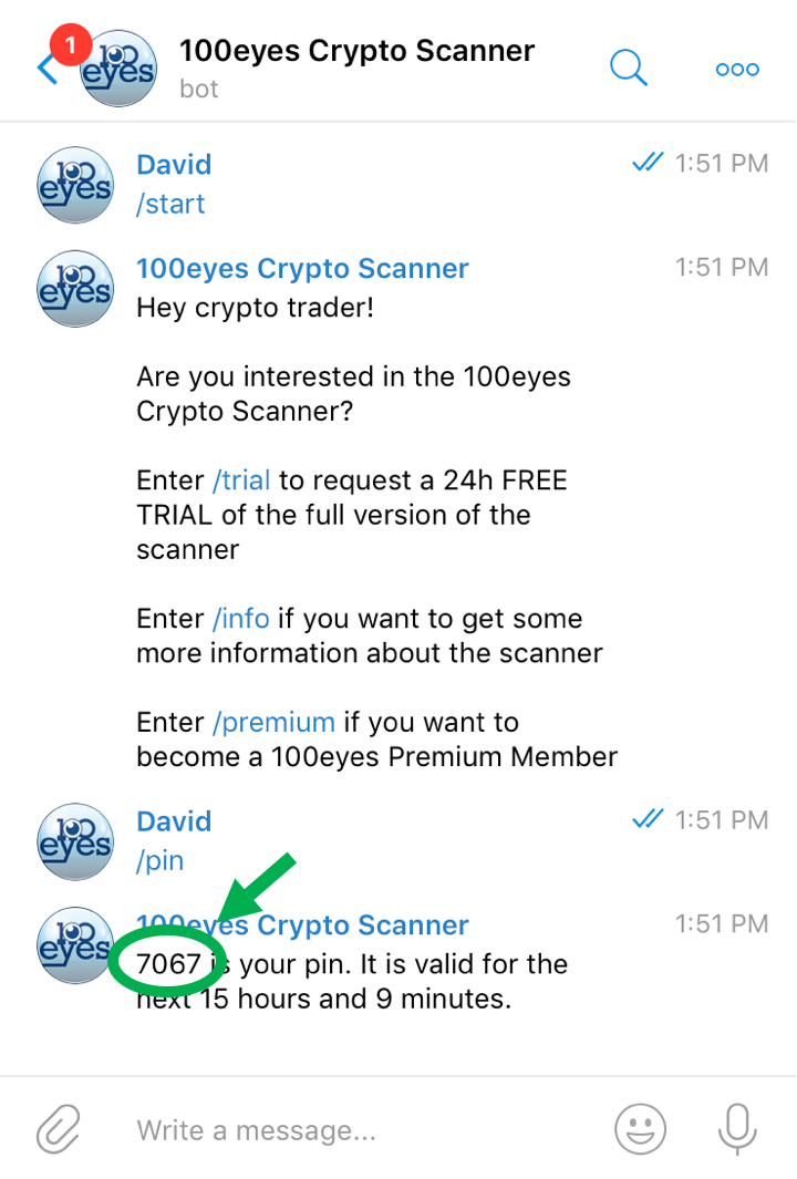 Using the 100eyes crypto scanner to get your pin